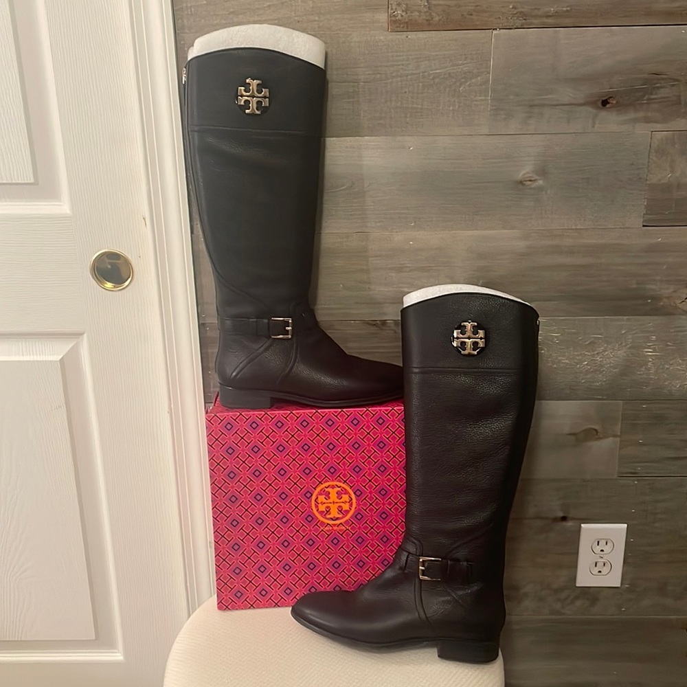 Tory Burch Claire Riding Leather Boots Black Size 9